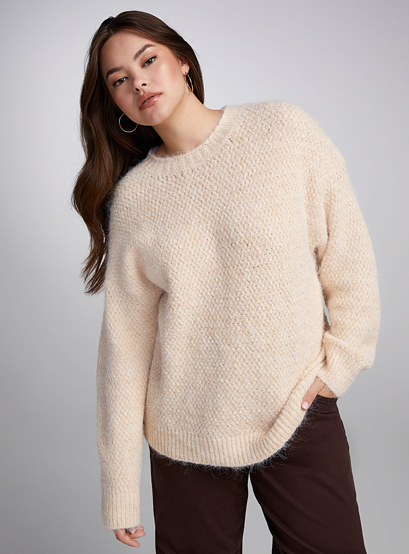 Twik Cream Beige Wool mock-neck sweater for women