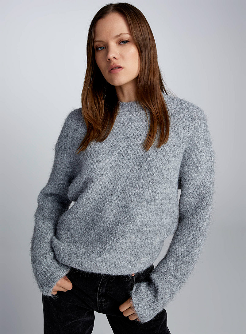 Twik Grey Wool mock-neck sweater for women