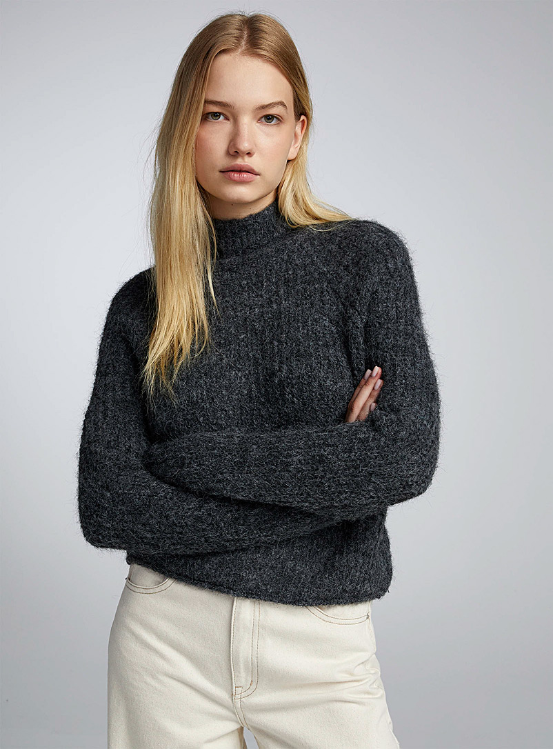 Twik Charcoal Touch of wool mock neck sweater for women