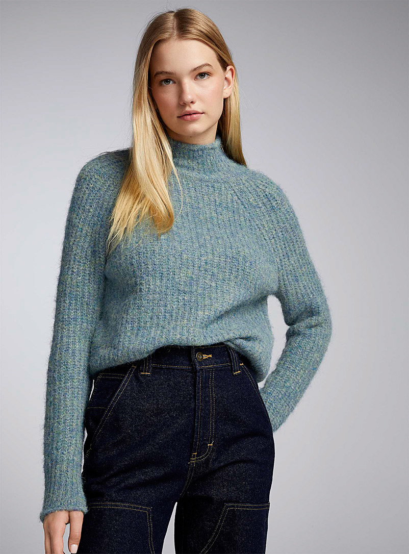 Twik Teal Touch of wool mock neck sweater for women