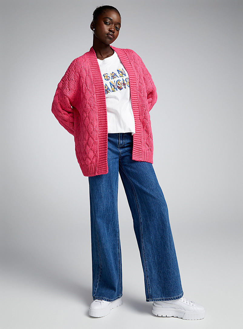 Twik Pink Loose-knit open cardigan for women
