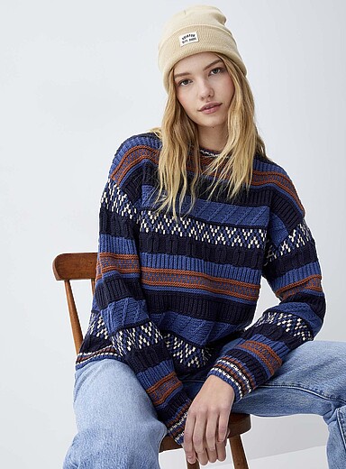 Twik Patterned Blue Thick retro stripe sweater for women