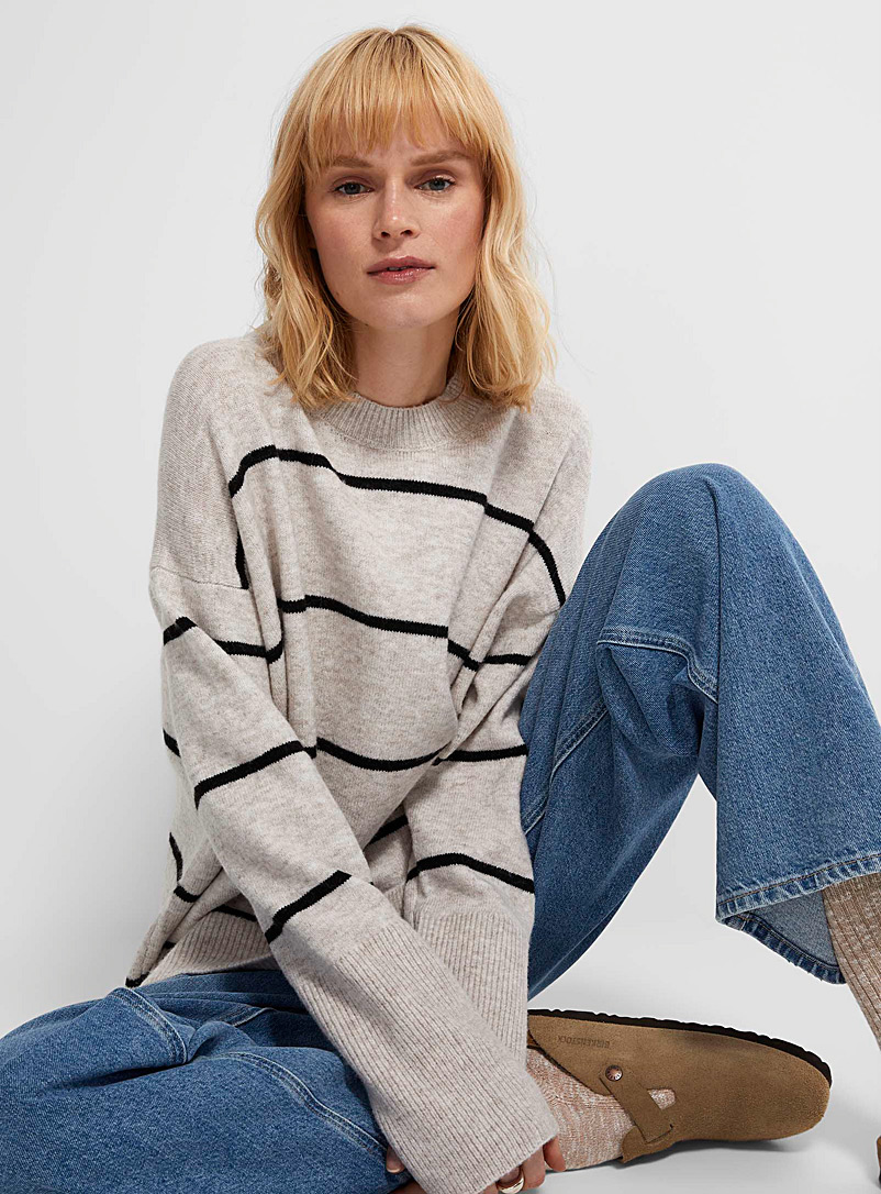 Icône Cream Beige Oversized striped sweater for women