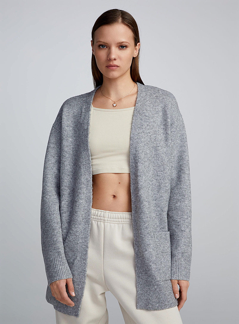 Twik Light Grey Loose open cardigan with pockets for women