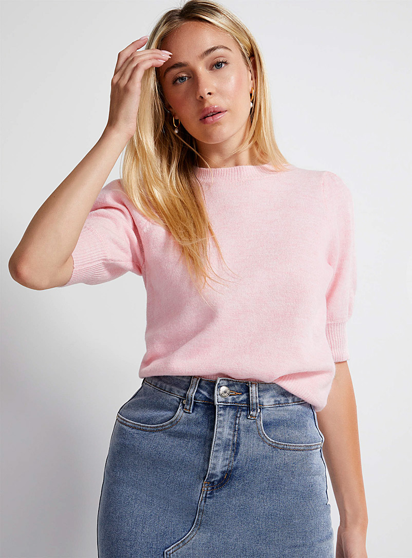 Icône Pink Short puff sleeves sweater for women