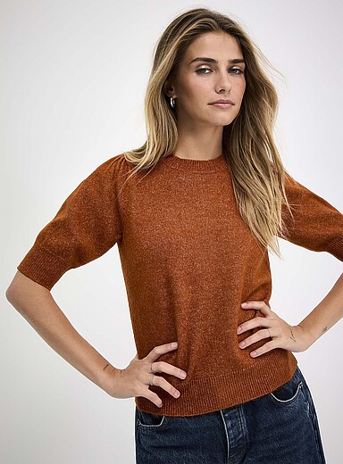 Ic&ocirc;ne Burnt/Brick Orange Short puff-sleeve sweater for women