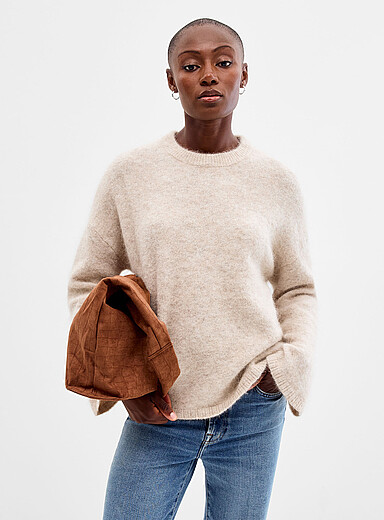 Contemporaine: Le chandail ample alpaga Blanc cass&eacute; pour femme