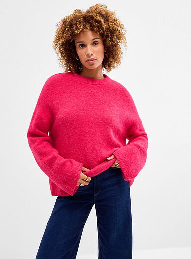 Contemporaine: Le chandail ample alpaga Fuchsia pour femme