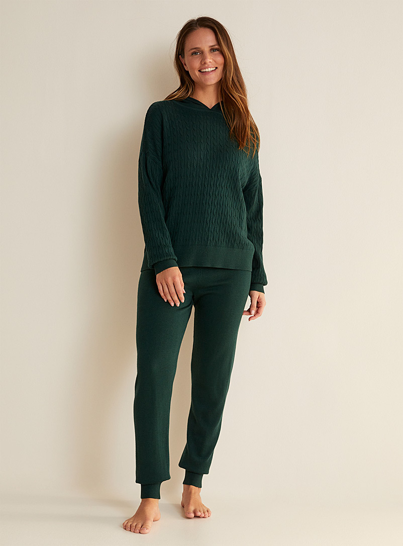 Miiyu Mossy Green Twisted weave pocket knit lounge jogger for women