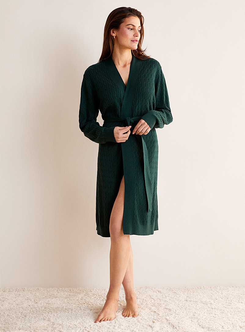 Miiyu Mossy Green Twisted weave robe for women