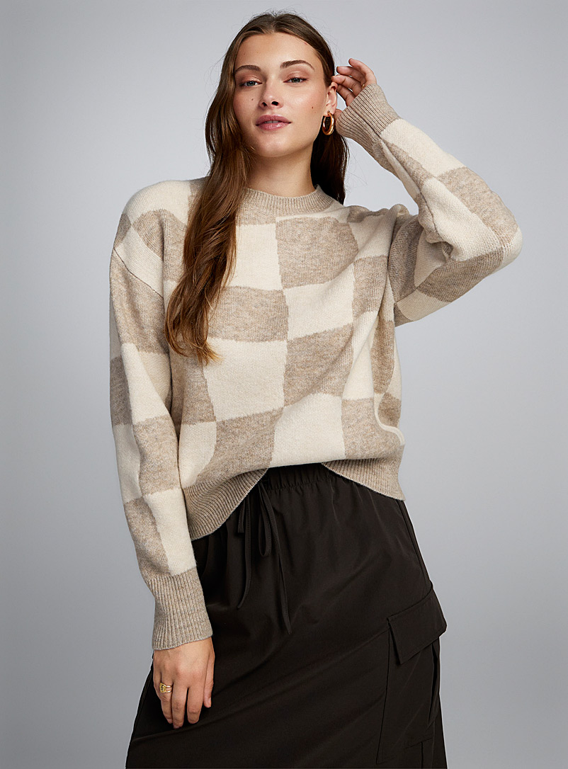 Twik Patterned White Patterned plush sweater for women