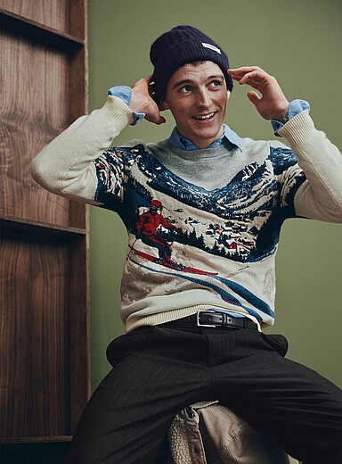 Le 31 Patterned Ecru Alpine jacquard sweater for men