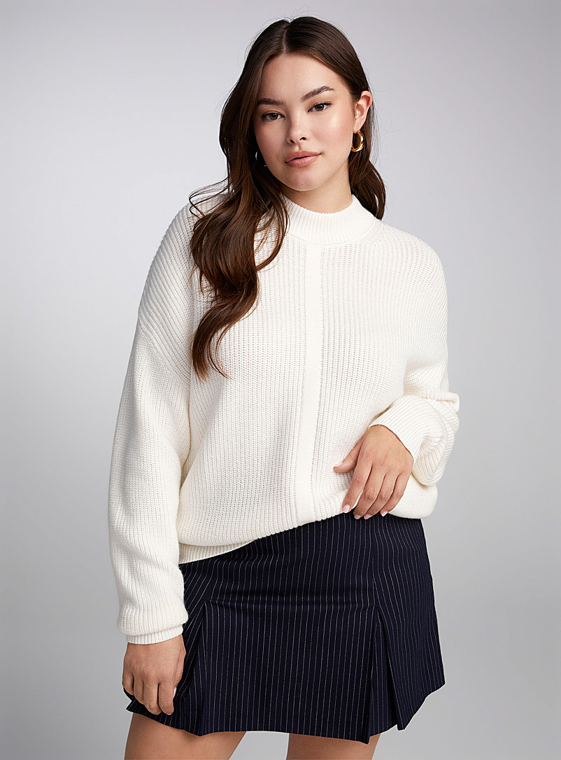Twik Ivory White Centre stripe mock-neck sweater for women