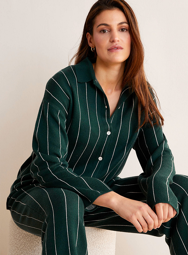 Miiyu: L'ensemble pyjama vert rayures verticales Vert foncé-mousse-olive pour femme