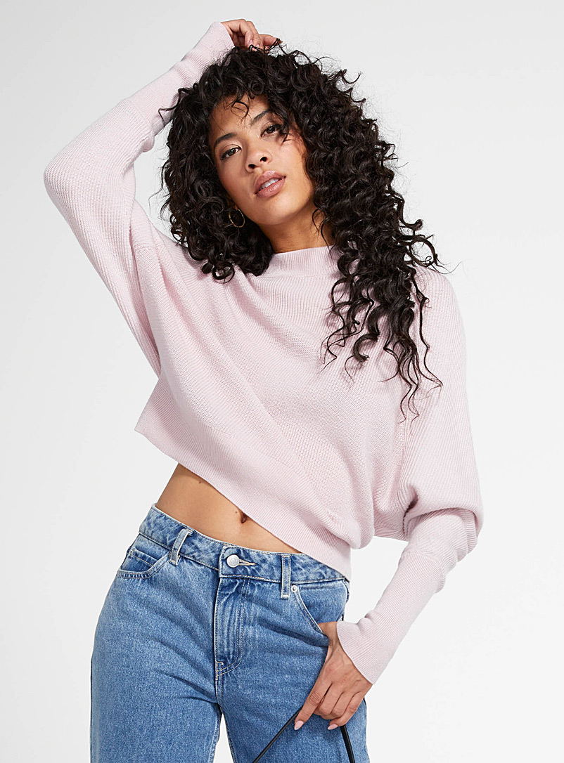 Icône Pink Batwing-sleeve raglan ribbed sweater for women