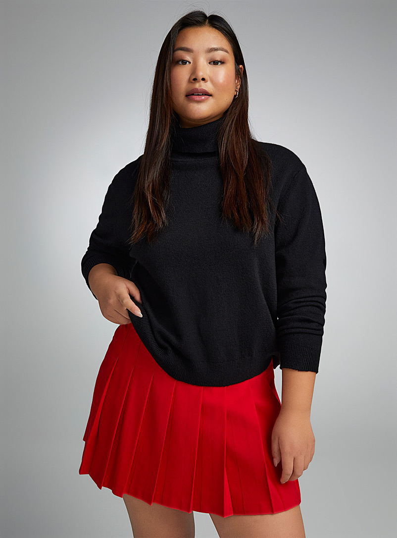 Twik Black Boxy-fit turtleneck sweater for women
