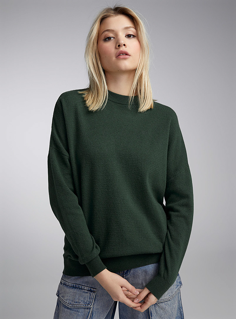 Twik Mossy Green Thin knit loose sweater for women