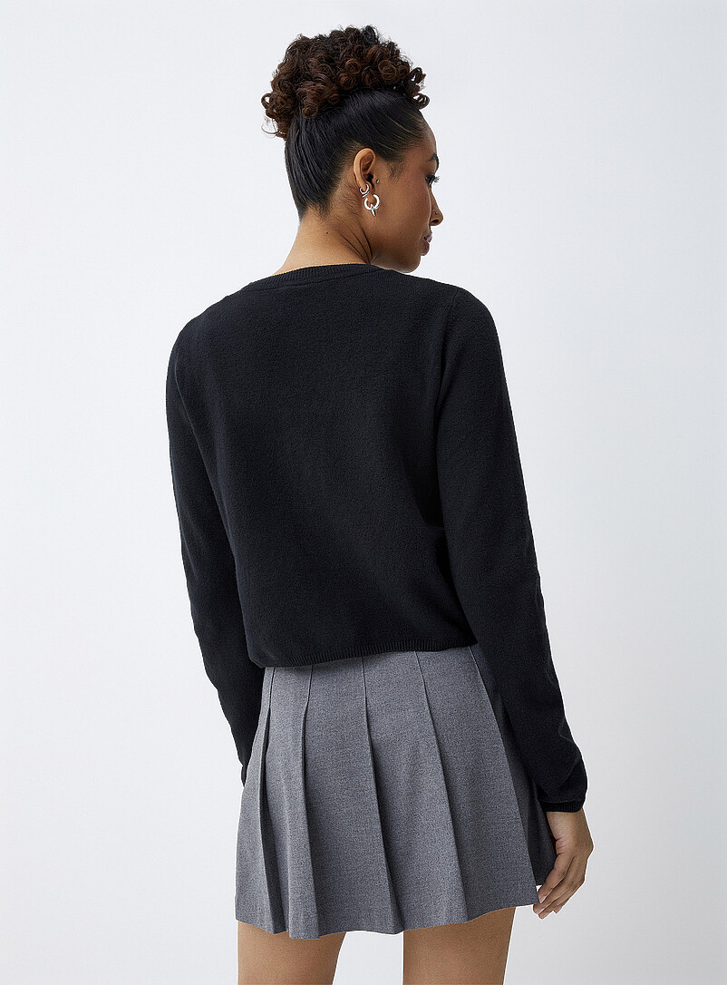 Twik Taupe Boxy crew-neck cardigan for women
