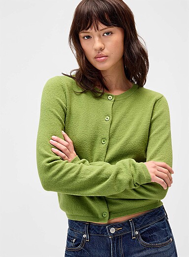 Le cardigan carr&eacute; &agrave; col rond