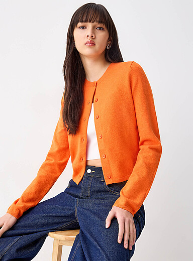 Twik Taupe Boxy crew-neck cardigan for women