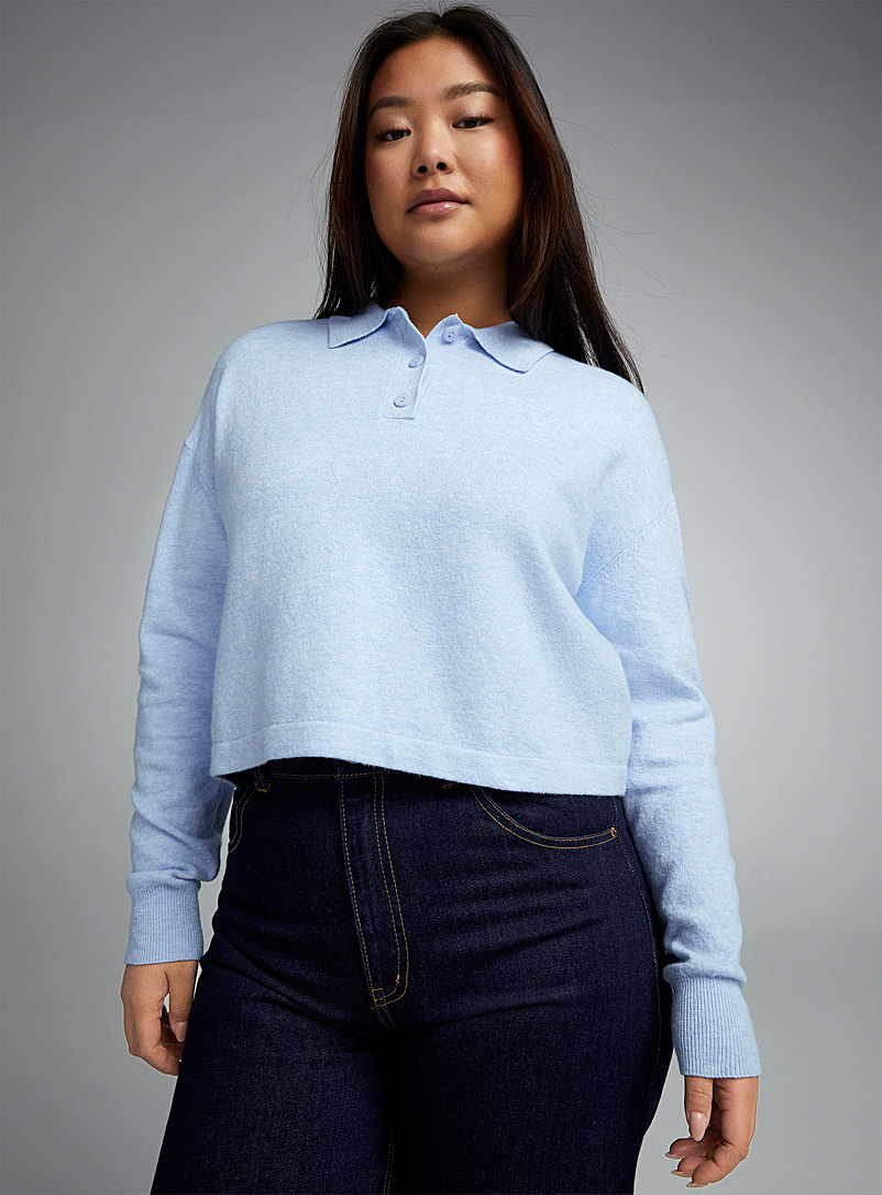 Twik Baby Blue Three-button polo-collar sweater for women