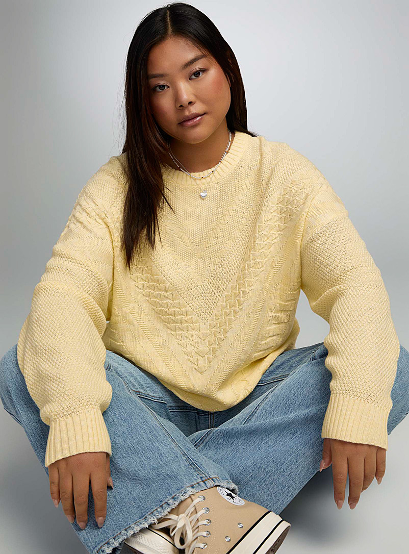 Twik Light Yellow Wide herringbone sweater for women