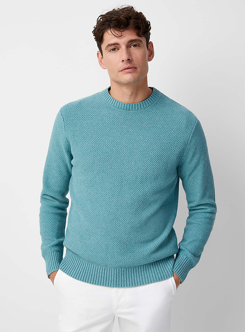 Le 31 Teal Embossed dot sweater for men