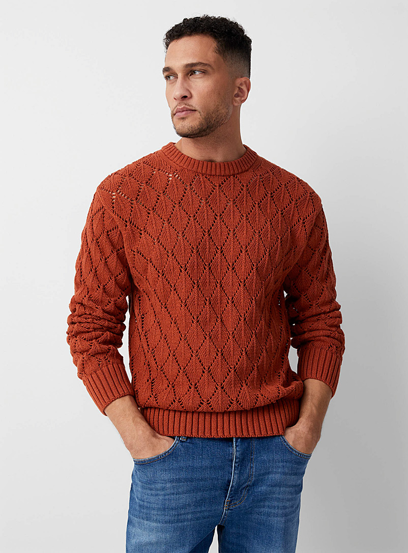 Le 31 Burnt orange Openwork diamond sweater for men