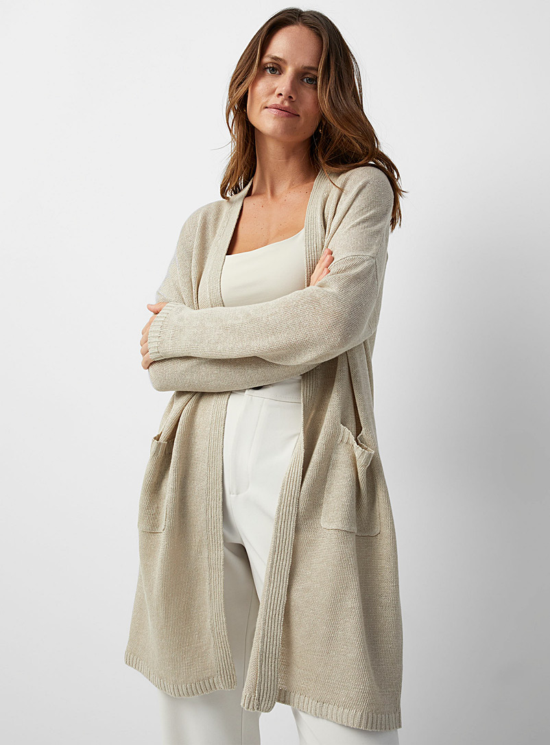 Contemporaine Sand Flowy organic linen elongated cardigan for women