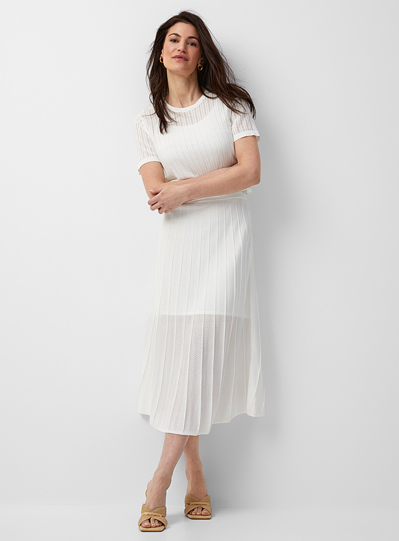 Contemporaine Off White Pointelle knit midi skirt for women