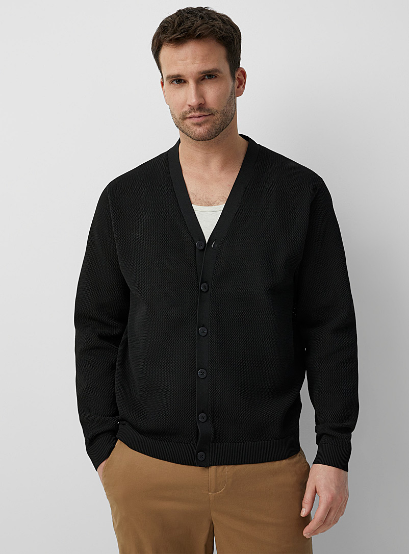 Le 31: Le cardigan ample tricot ajouré Noir pour homme