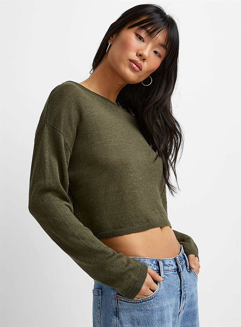 Icône Khaki Pure organic linen boat-neck sweater for women