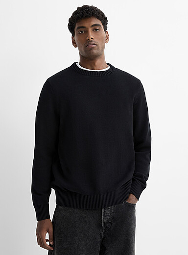Le 31 Black Recycled cotton crew-neck sweater for men