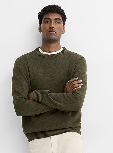 Le 31 Mossy Green Recycled cotton crew-neck sweater for men