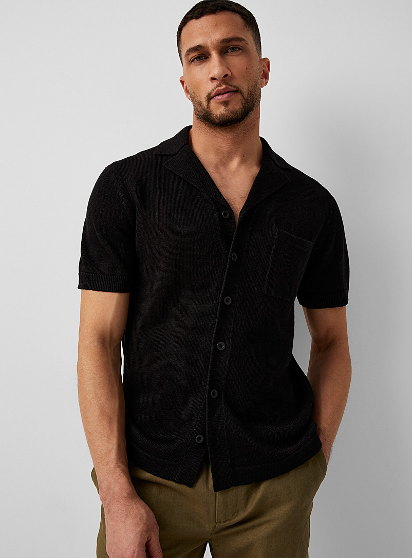 Le 31 Black Pure organic linen knit shirt for men