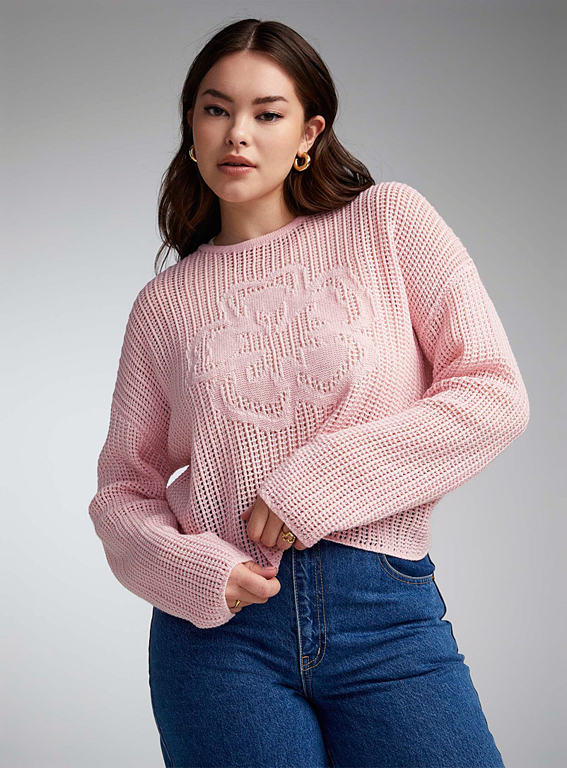 Twik Pink Nature pattern openwork sweater for women