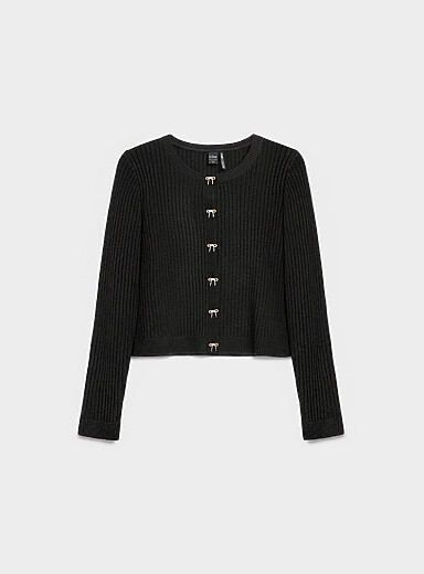 Le cardigan c&ocirc;tel&eacute; &eacute;court&eacute;e boutons fantaisie