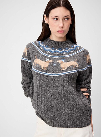 Twik Grey Patterned bands sweater for women