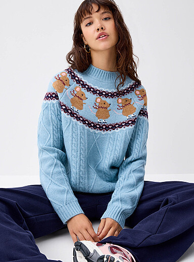 Twik Patterned Blue Patterned bands sweater for women