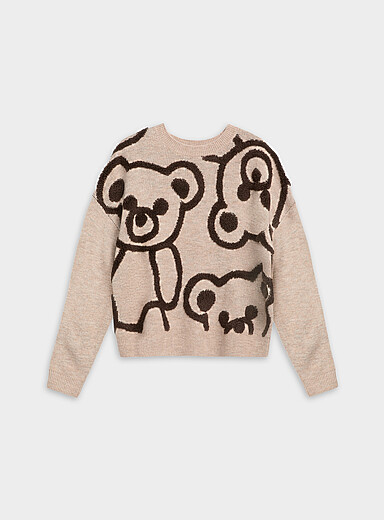 Twik: Le chandail ample motif poilu Brun &agrave; motifs pour femme