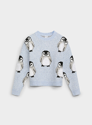 Twik: Le chandail ample motif poilu Bleu p&acirc;le - Bleu ciel pour femme