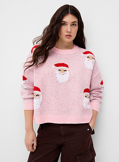 Twik: Le chandail ample motif poilu Rose pour femme
