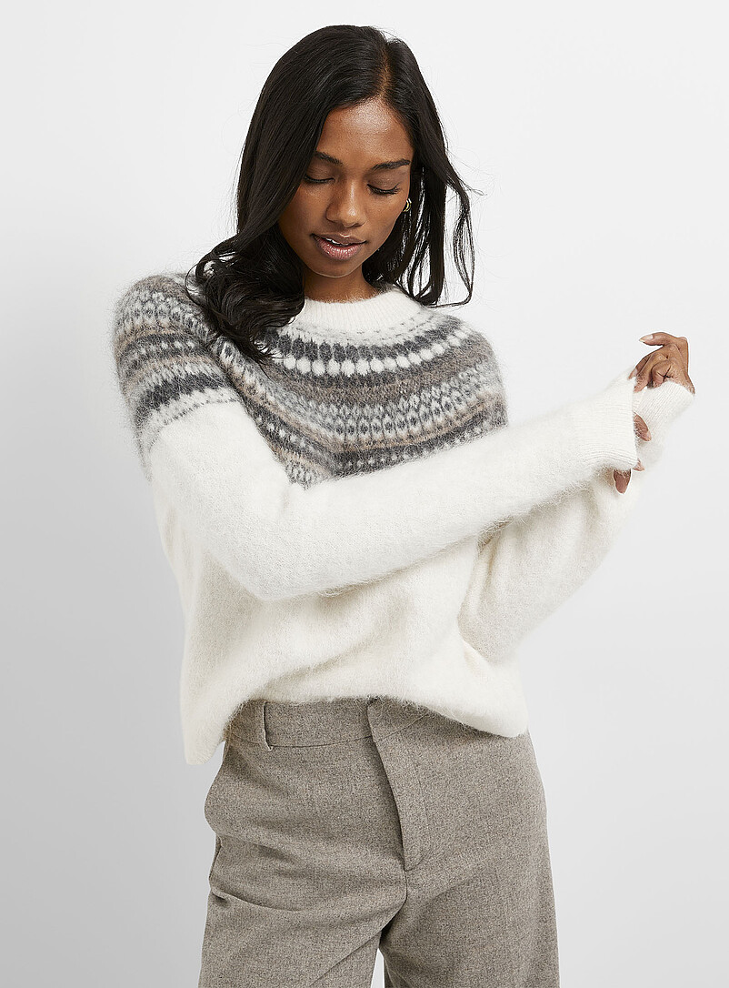 Nordic jacquard fuzzy knit sweater | Contemporaine | Stripes & Patterns ...