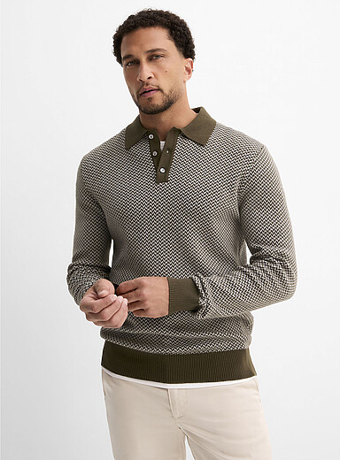 Herringbone jacquard knit polo