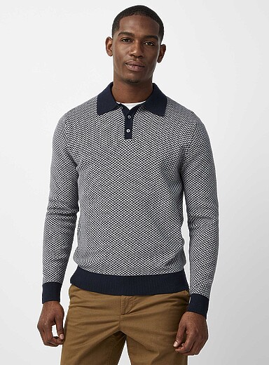 Herringbone jacquard knit polo