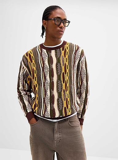 Djab: Le chandail tricot mixte ample Vert bouteille - Sapin pour homme