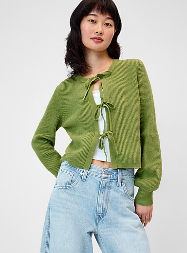 Three bows ribbed cardigan