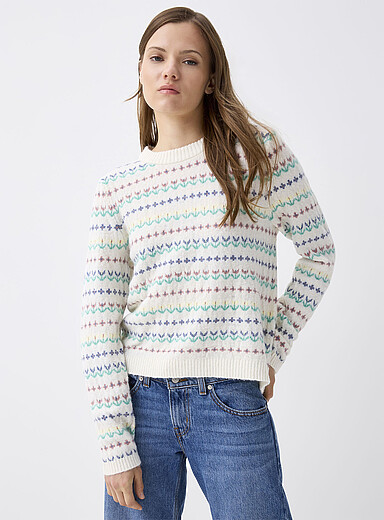 Twik Patterned White Floral jacquard sweater for women