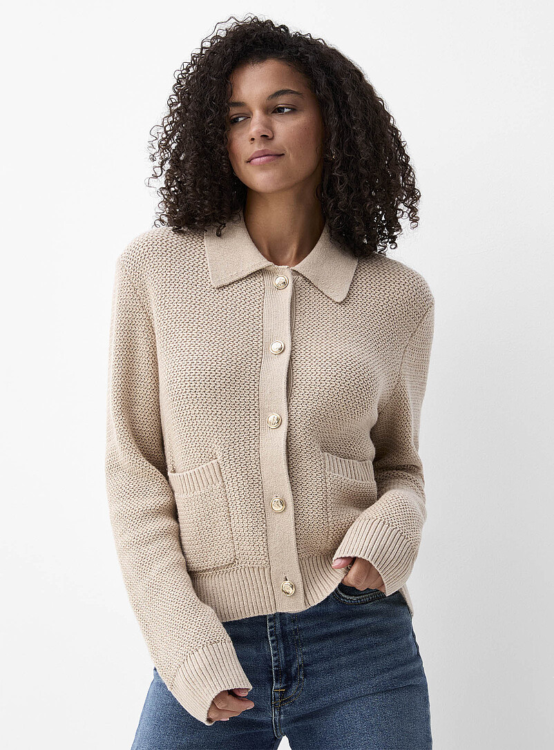 Cardigan Court Femme Arach&Cloz – Manches Courtes, Boutons, Laine Mélangée – Léger Et Décontracté – Printemps-été 2025 - 6