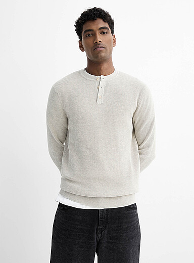 Waffle-knit Henley sweater